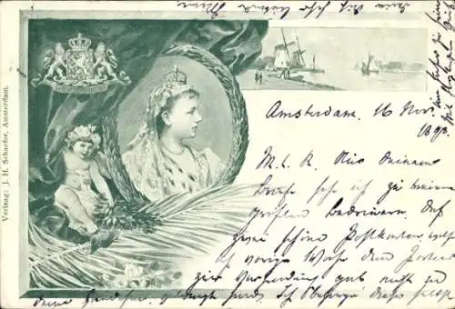 Litho Wilhelmina der Niederlande, Jugendbildnis