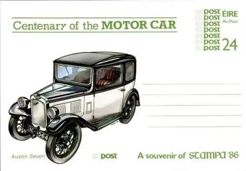 Ak Hundertjahrfeier des Automobils, Austin Seven, Souvenir von Stampa '86