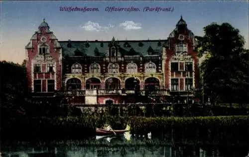 Ak Wilhelmshaven an der Nordsee, Offizierscasino, Parkfront, Ruderboot