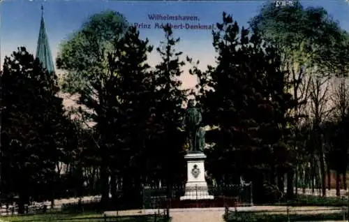 Ak Wilhelmshaven in Niedersachsen, Prinz Adalbert Denkmal, Parkpartie