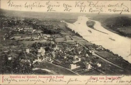 Ak Rhöndorf Bad Honnef am Rhein, Nonnenwerth, Blick vom Drachenfels, Panorama