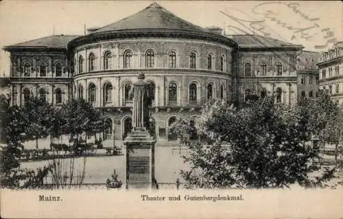 Ak Mainz am Rhein, Theater, Gutenbergdenkmal