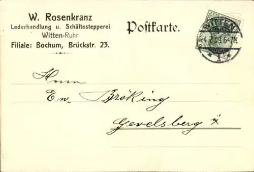 Ak Witten an der Ruhr, Lederhandlung Schäftestepperei, W. Rosenkranz