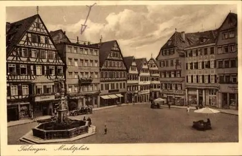 Ak Tübingen am Neckar, Marktplatz, Brunnen, Hotel Lamm