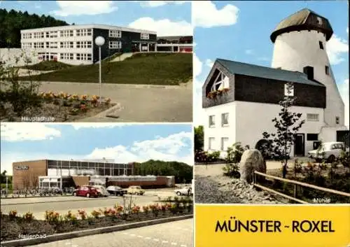 Ak Roxel Münster in Westfalen, Hallenbad, Mühle, Hauptschule