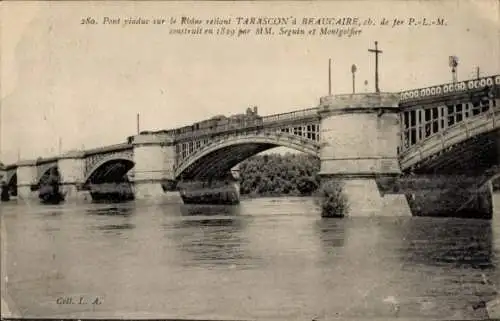 Ak Tarascon Bouches du Rhône, Pont viaduc sur le Rhone