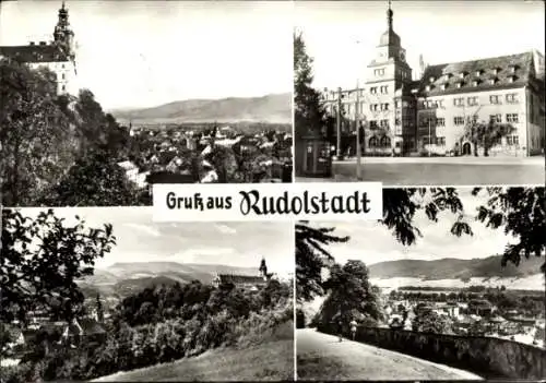 Ak Rudolstadt in Thüringen, Heidecksburg, Rathaus, Stadtkirche, Blick vom Schlossaufgang