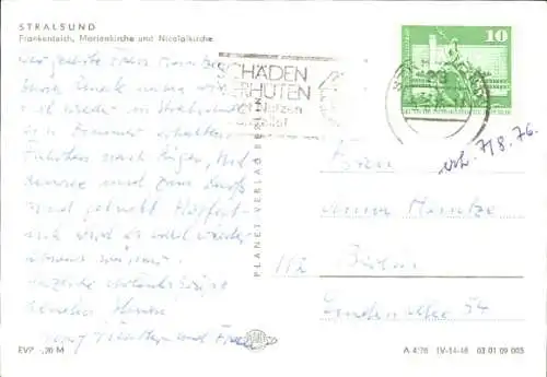 Ak Stralsund in Vorpommern, Frankenteich, Marienkirche und Nicolaikirche