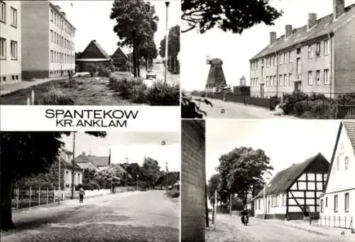 Ak Spantekow in Mecklenburg Vorpommern, Thomas Müntzer Straße, Mühle, Burgstraße, Mühlenstraße