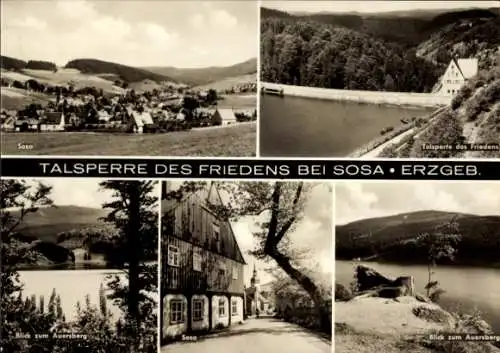 Ak Sosa Eibenstock im Erzgebirge, Talsperre des Friedens, Auersberg