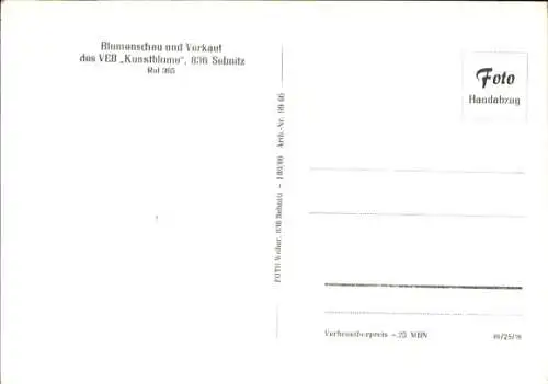 Ak Sebnitz Sächsische Schweiz, Blumenschau, Verkauf VEB Kunstblume