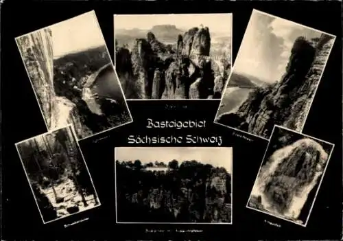 Ak Rathen an der Elbe Sächsische Schweiz, Amselfall, Basteibrücke