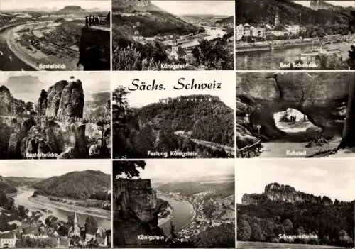 Ak Königstein an der Elbe Sächsische Schweiz, Festung Königstein, Kuhstall, Schrammsteine