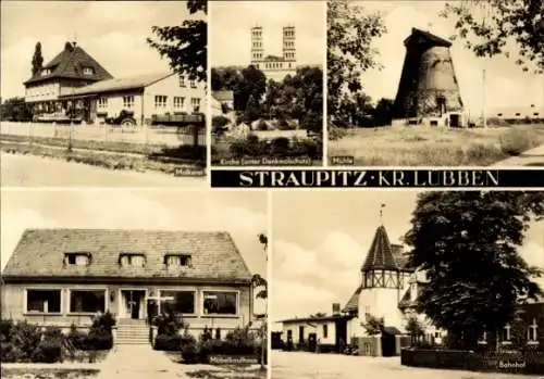 Ak Straupitz Kr. Lübben, Möbelkaufhaus, Molkerei, Mühle