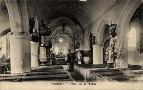 Ak Assigny Cher, Eglise, Interieur