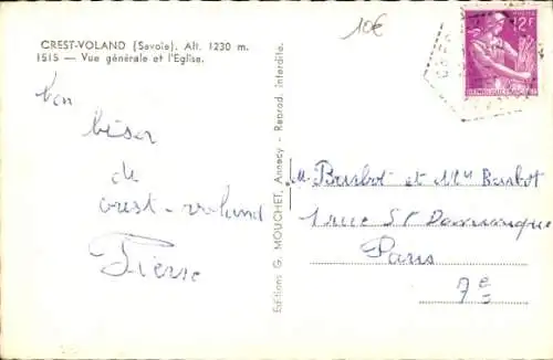 Ak Crest Voland Savoie, Teilansicht, Kirche