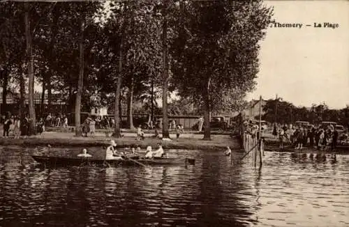 Ak Thomery Seine et Marne, La Plage, Ruderboot