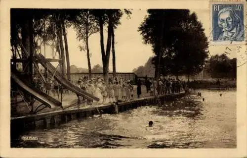 Ak Thomery Seine et Marne, Strand, Wasserrutschbahn