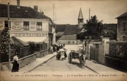 Ak Thomery Seine et Marne, La Grand Rue, Hotel de la Bonne Treille