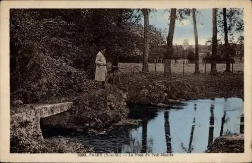 Ak Paley Seine-et-Marne, Le Pont du Petit-Moulin, Angler