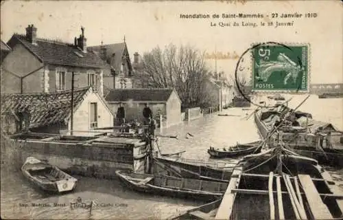 Ak Saint Mammès Seine et Marne, Hochwasser 27. Januar 1910, Quai du Loing am 28. Januar