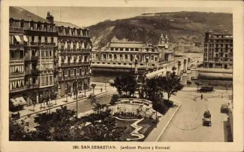 Ak Donostia San Sebastián Baskenland, Puente-Gärten und Kursaal