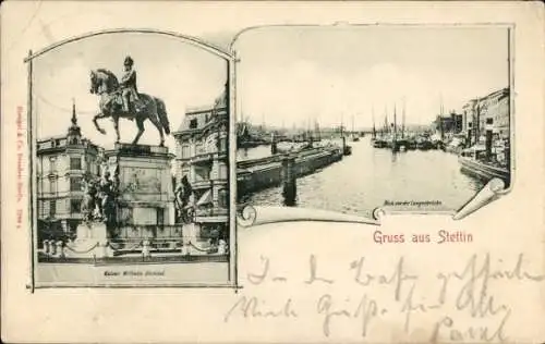 Ak Szczecin Stettin Pommern, Kaiser-Wilhelm-Denkmal, Hafen