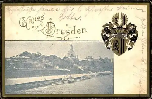 Präge Wappen Passepartout Ak Dresden Altstadt, Brühlsche Terrassen, Dampfschiffe