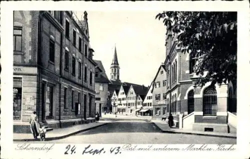 Ak Schorndorf in Württemberg, Post, Unterer Markt, Kirche
