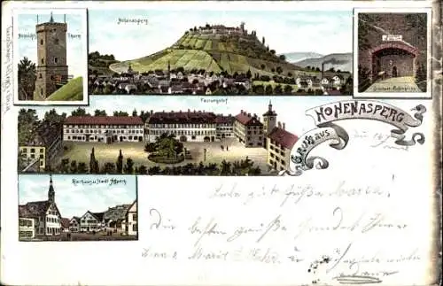 Litho Asperg in Württemberg, Festung Hohenasperg, Gefängnis, Festungshof, Rathaus