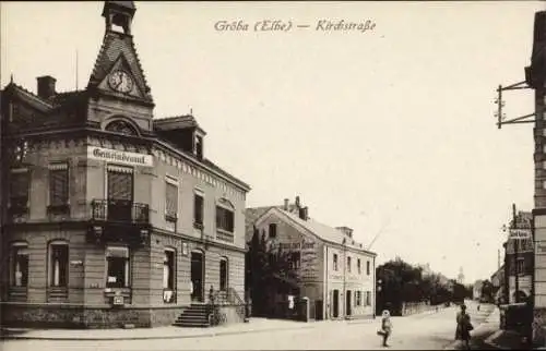 Ak Gröba Riesa an der Elbe, Kirchstraße, Gemeindeamt, Gasthaus zum Anker