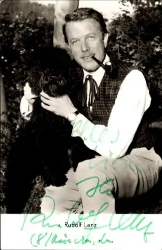 Ak Schauspieler Rudolf Lenz, Hund, Portrait, Autogramm