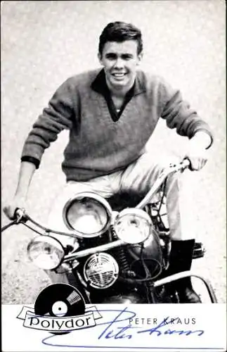 Ak Sänger Peter Kraus, Portrait, Motorrad, Polydor, Autogramm