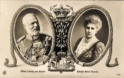 Ak König Ludwig von Bayern, Königin Maria Theresia, Portrait, Krone