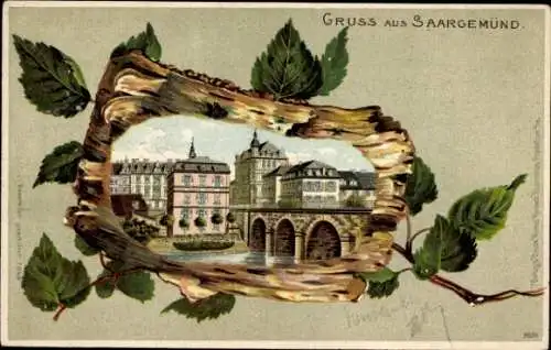 Birkenholz Litho Sarreguemines Saargemünd Lothringen Moselle, Stadtansicht