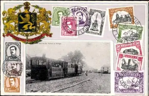 Präge Wappen Briefmarken Ak Belgien, Belgische Eisenbahn