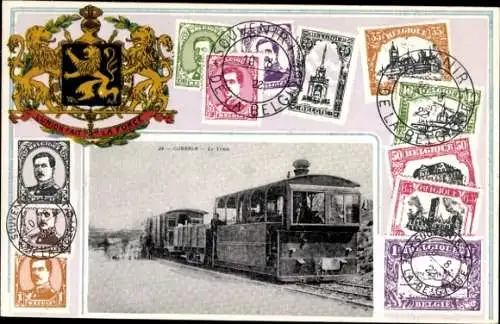 Präge Wappen Briefmarken Ak Corbion Wallonien Luxemburg, Le Tram, Bahnhof