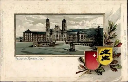 Präge Wappen Passepartout Litho Einsiedeln Kanton Schwyz Schweiz, Kloster