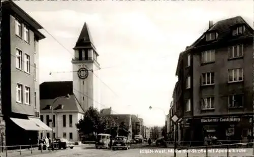 Ak Essen im Ruhrgebiet, Mülheimer Straße, Apostelkirche, Bäckerei