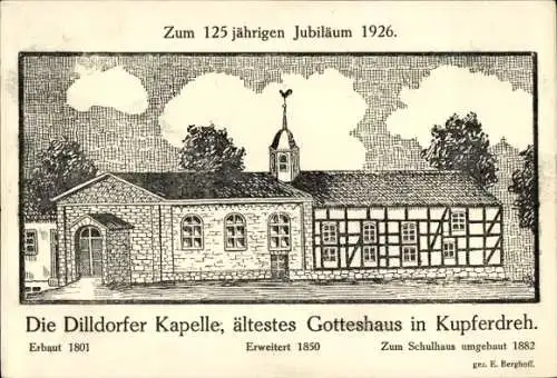 Künstler Ak Berghoff, Dilldorf Kupferdreh Essen im Ruhrgebiet, Dilldorfer Kapelle, Schule