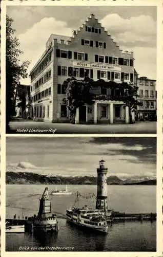 Ak Lindau am Bodensee Schwaben, Hotel Lindauer Hof, Hafeneinfahrt, Leuchtturm, Dampfer Deutschland