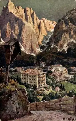 Künstler Ak Höger, Seis am Schlern Siusi Kastelruth Castelrotto Südtirol, Hotel Seiser Hof