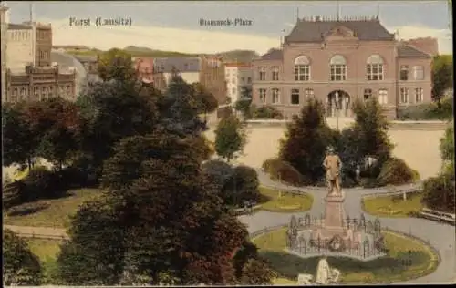 Ak Forst in der Lausitz, Bismarck-Platz, Denkmal