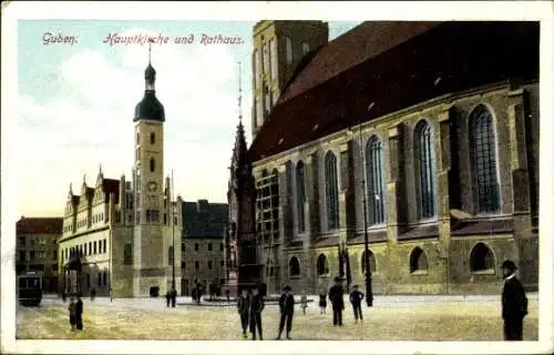 Ak Guben in der Niederlausitz, Hauptkirche, Rathaus