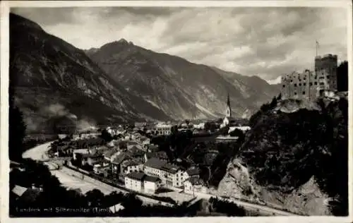 Ak Landeck in Tirol, Totale mit Silberspitze, Burgruine