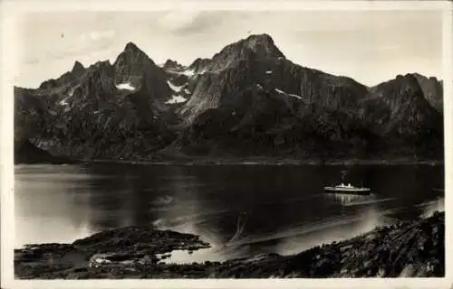 Ak Raftsund Lofoten Norwegen, Panorama, Dampfer