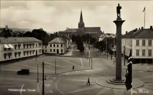 Ak Trondhjem Trondheim Norwegen, Marktplatz, Säule