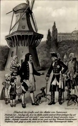 Künstler Ak Kaskeline, F., Friedrich der Große und der Müller von Sanssouci