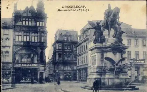 Ak Düsseldorf am Rhein, Denkmal 1870-71, Geschäft J. Neumann, Willy Schwinn