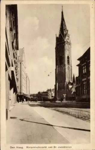 AK Den Haag Südholland Niederlande, Riviervischmarkt mit St. Jacobtoren